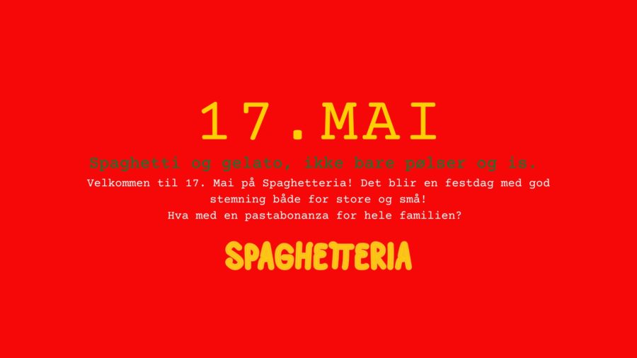 Pastabonanza for hele familien 17. mai? Book bord hos Spaghetteria! hovedbilde